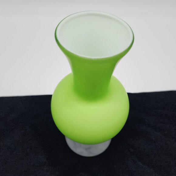 Frosted Satin Cased Green Glass Vase With Flared Neck & Pedestal Base VTG 8.75" - Picture 4 of 10